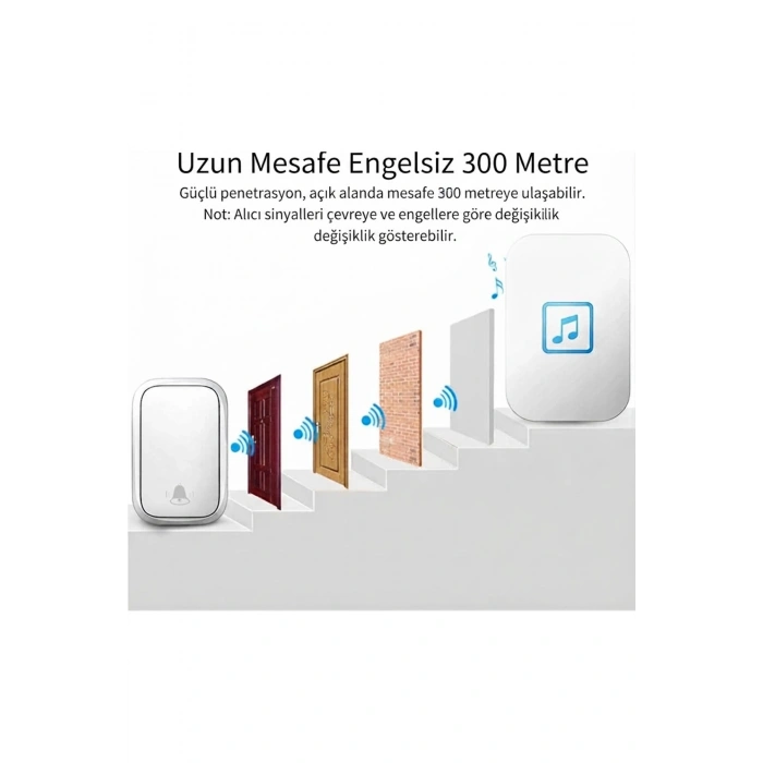 Pilsiz LED’li Modern Kablosuz Kapı Zili - 1 Zil Alıcısı 1 Kapı Butonu (300m Menzil / 60 Melodi / 5 Ses Seviyesi)