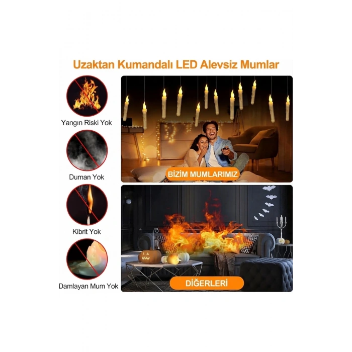 12li Uzaktan Kumandalı Alevsiz Konik Titreşimli LED Mum Seti