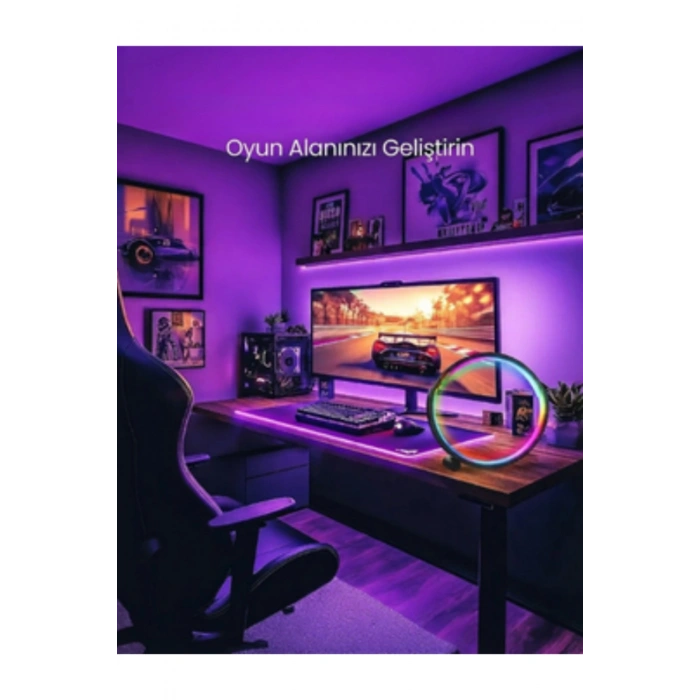 10 İnç Akıllı RGB Müzik Ritimli Gece Lambası – 25 cm Alüminyum Halka LED Masa Lambası