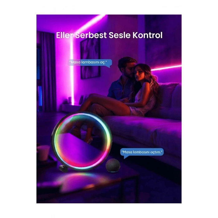 10 İnç Akıllı RGB Müzik Ritimli Gece Lambası – 25 cm Alüminyum Halka LED Masa Lambası