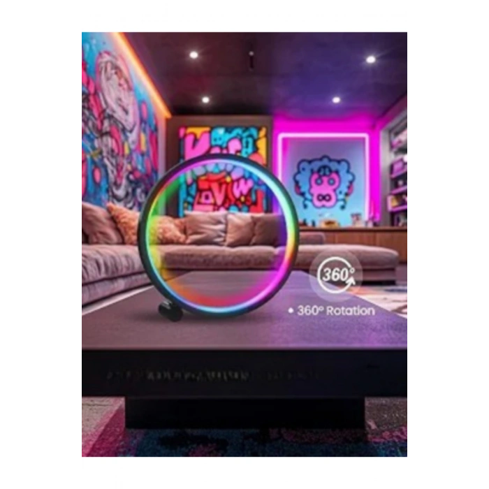 10 İnç Akıllı RGB Müzik Ritimli Gece Lambası – 25 cm Alüminyum Halka LED Masa Lambası