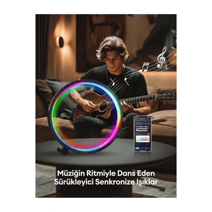 10 İnç Akıllı RGB Müzik Ritimli Gece Lambası – 25 cm Alüminyum Halka LED Masa Lambası