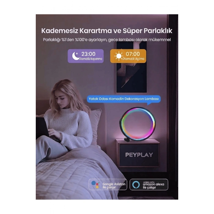 10 İnç Akıllı RGB Müzik Ritimli Gece Lambası – 25 cm Alüminyum Halka LED Masa Lambası