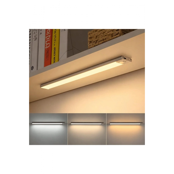 40 cm Sensörlü Alüminyum USB Şarjlı LED Gece Lambası – 3 Renk Kısılabilir Mutfak Tezgah & Dolap İçi Aydınlatma
