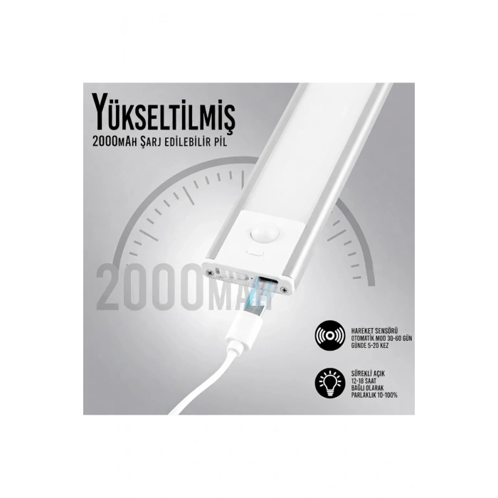 40 cm Sensörlü Alüminyum USB Şarjlı LED Gece Lambası – 3 Renk Kısılabilir Mutfak Tezgah & Dolap İçi Aydınlatma