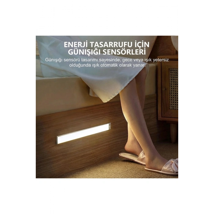 40 cm Sensörlü Alüminyum USB Şarjlı LED Gece Lambası – 3 Renk Kısılabilir Mutfak Tezgah & Dolap İçi Aydınlatma