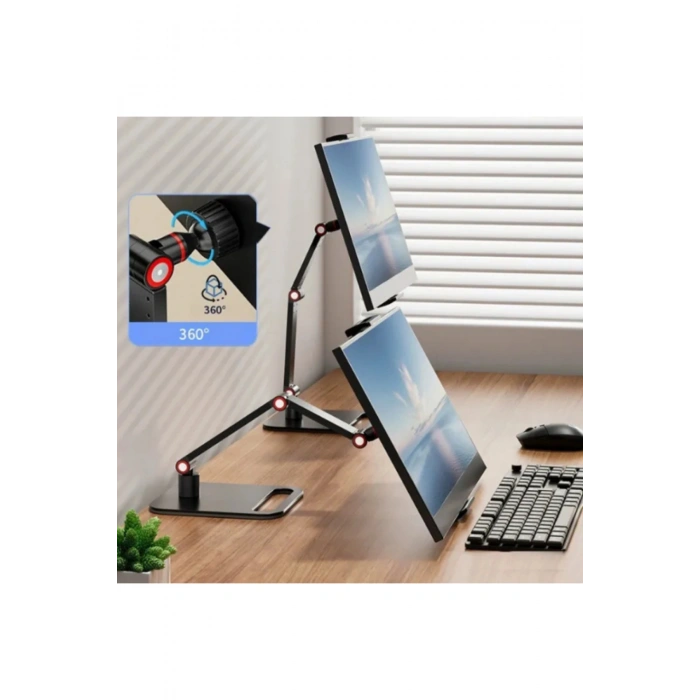 Monitör Tablet iPad Telefon Tutucu 12-16 İnç Universal Metal 360° Derece Döner Stand