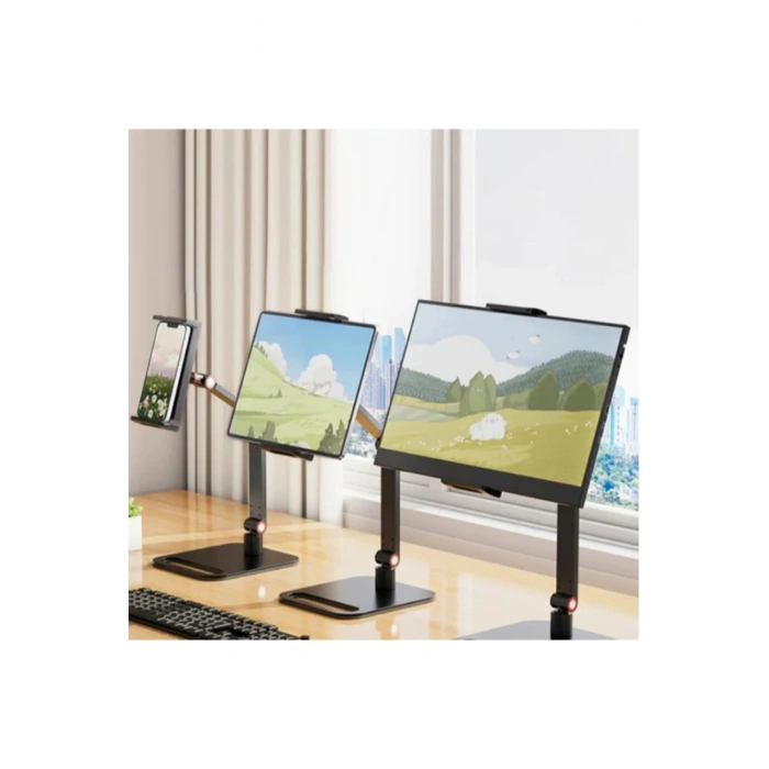 Monitör Tablet iPad Telefon Tutucu 12-16 İnç Universal Metal 360° Derece Döner Stand