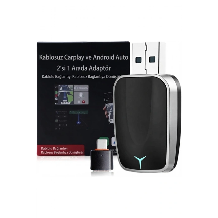 2si 1 Arada Kablosuz CarPlay & Android Auto Mini USB Adaptör (Type-C OTG Destekli Dönüştürücü)