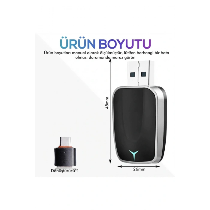 2si 1 Arada Kablosuz CarPlay & Android Auto Mini USB Adaptör (Type-C OTG Destekli Dönüştürücü)