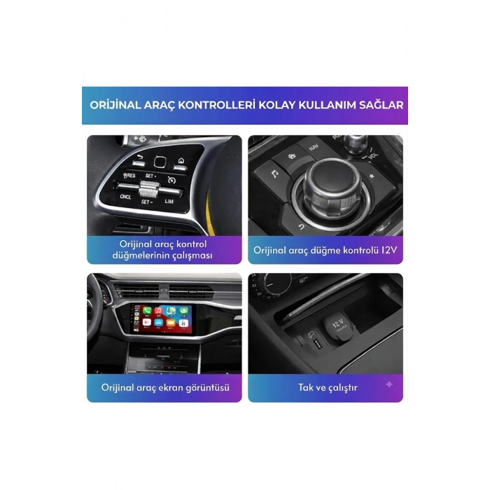2si 1 Arada Kablosuz CarPlay & Android Auto Mini USB Adaptör (Type-C OTG Destekli Dönüştürücü)
