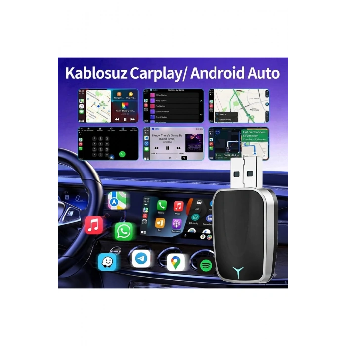 2si 1 Arada Kablosuz CarPlay & Android Auto Mini USB Adaptör (Type-C OTG Destekli Dönüştürücü)