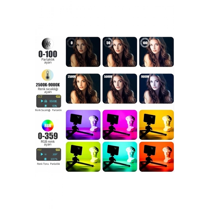 HyMark RGB-CL120 LED Video Fotoğraf Dolgu Işığı 9000K LCD Ekran 20 Efekt DSLR Vlog Canlı Yayın Işığı