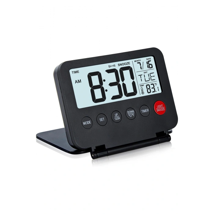 Katlanır LCD Dijital Masa Saati (10x8 cm) - Alarm, Takvim & Sıcaklık Göstergeli