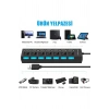 7 Port USB Hub Çoğaltıcı - Işıklı ve AçmaKapama Anahtarlı Çoklu USB 2.0 Adaptör (Tak&Çalıştır)