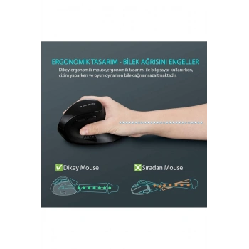 Dikey Ergonomik Şarj Edilebilir Sessiz Mouse Bluetooth+2.4G Kablosuz