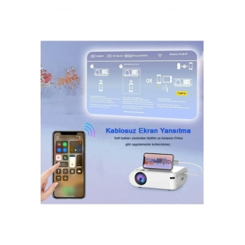 Projeksiyon Cihazı P62 Full HD Destekli Wifi & iOS & Android Cep Tel Yansıtma Mini