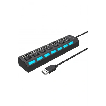 7 Port USB Hub Çoğaltıcı - Işıklı ve AçmaKapama Anahtarlı Çoklu USB 2.0 Adaptör (Tak&Çalıştır)