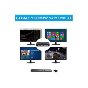 4 Port KVM Switch VGA + USB 2.0 - 4 PC 1 Monitör Klavye Fare Kontrol Cihazı (1080p 30Hz - Sürücüsüz