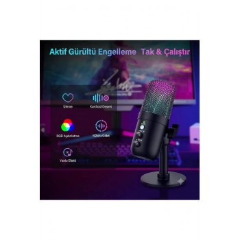 Profesyonel Kardioid RGB Oyuncu Stüdyo Kayıt Kablolu Podcast Mikrofonu