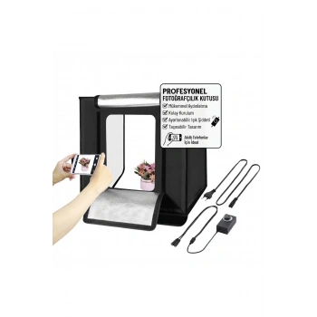 Pro 60x60 cm Profesyonel LED Işıklı Ürün Fotoğraf Çekim Çadırı (3 Fonlu Stüdyo Seti)