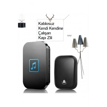 Pilsiz LED’li Modern Kablosuz Kapı Zili - 1 Zil Alıcısı 1 Kapı Butonu (300m Menzil / 60 Melodi / 5 Ses Seviyesi)