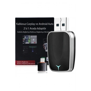 2si 1 Arada Kablosuz CarPlay & Android Auto Mini USB Adaptör (Type-C OTG Destekli Dönüştürücü)