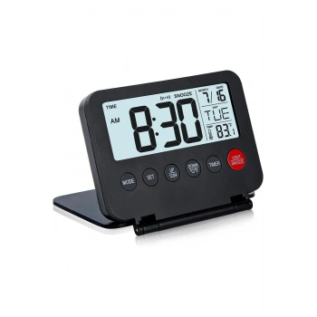 Katlanır LCD Dijital Masa Saati (10x8 cm) - Alarm, Takvim & Sıcaklık Göstergeli