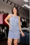 Çift Cepli Denim Elbise - Açık Mavi