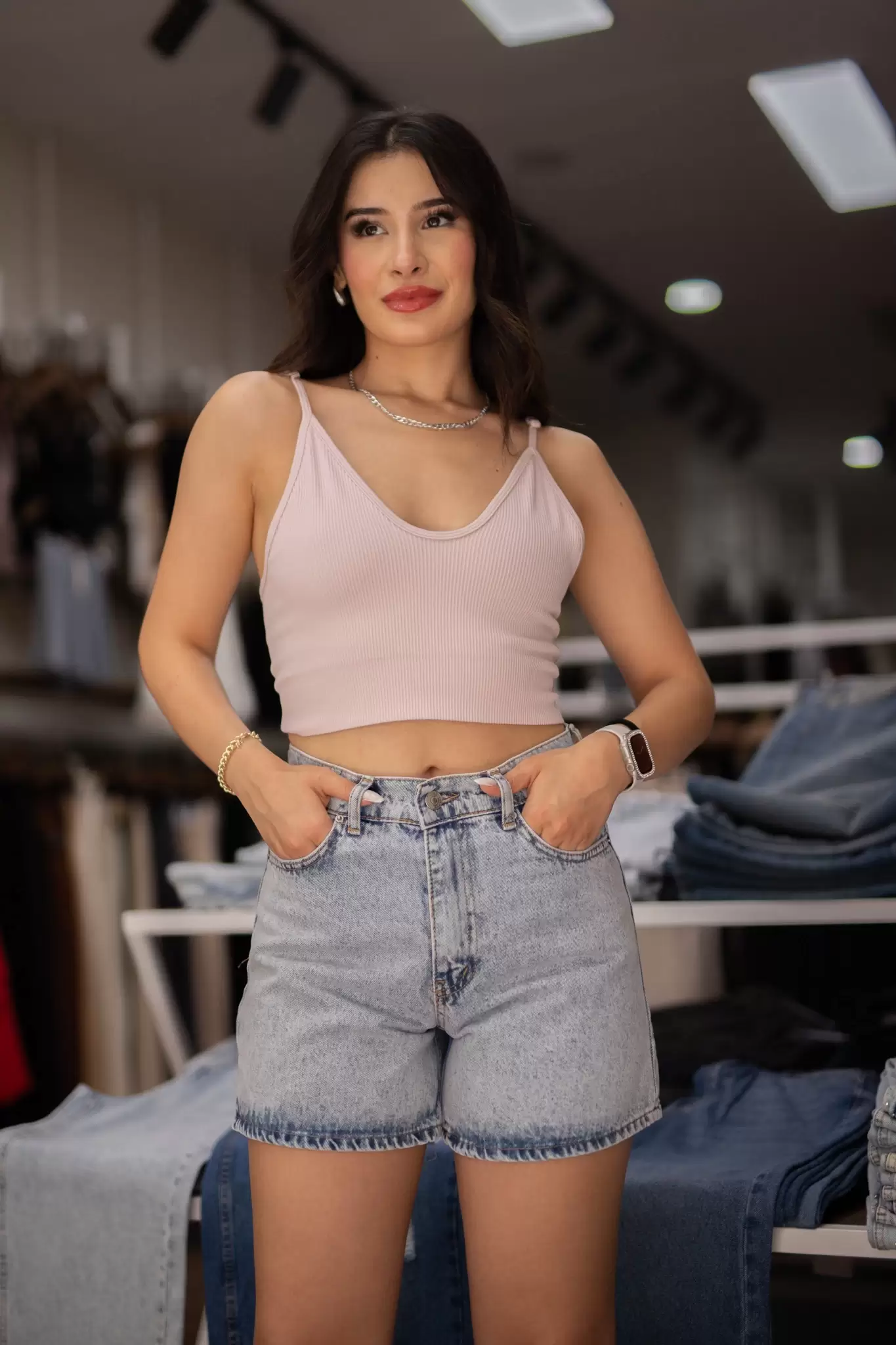 Klasik Mom Denim Şort - Açık Tintli