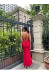 Askılı Derin Sırt Dekolte Maxi Elbise Kırmızı