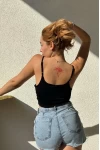 Askılı Önü Pencereli Büzgülü Crop Siyah