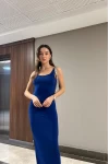 Askılı Sırtı Açık Maxi Elbise Mavi