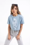 Bebe mavisi Dragon Baskılı Crop Tshirt