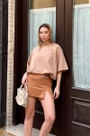 Bej Dik Yaka Basic Unisex Tshirt