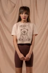 Bej Sad Bear Crop Tshirt