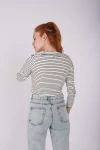 Beyaz Çizgili Polo Yaka Unisex Cropsweat