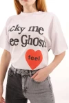 Beyaz Ghost Ön Arka Baskılı Unisex Tshirt