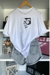 Beyaz Just Bzzz Baskılı Unisex Tshirt