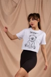 Beyaz Sad Bear Crop Tshirt