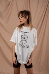 Beyaz Sad Bear Unisex Oversize Tshirt