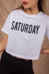 Beyaz Saturday Crop Tshirt