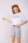 Beyaz Yazı Kesik Crop Tshirt