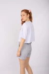 Beyaz Yazı Kesik Crop Tshirt