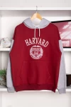 Bordo Harvard Kol Detay Üç İplik Unisex Sweatshirt