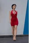 Boyun Bağlamalı Büzgülü Mini Elbise Kırmızı