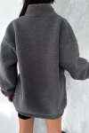 Closed Nakışlı Unisex Polar Ceket Füme