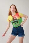 Çok Renkli Bob Marley Crop Tshirt