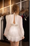 Dik Yaka Sırt Detay Şifon Elbise - Beyaz
