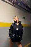 Dikiş Detay Offcl Nakış Kapşonlu Unisex Sweatshirt Siyah
